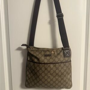 Gucci Brown and Tan Monogram Crossbody Bag